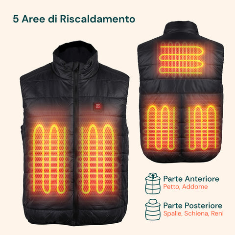 Gilet Termico Nero Unisex L-XXL – 3 Livelli di Temperatura e Ricarica USB