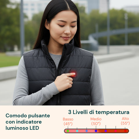 Gilet Termico Nero Unisex L-XXL – 3 Livelli di Temperatura e Ricarica USB
