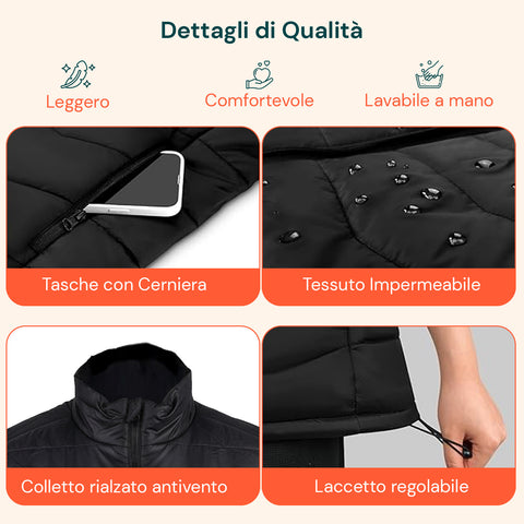 Gilet Termico Nero Unisex L-XXL – 3 Livelli di Temperatura e Ricarica USB