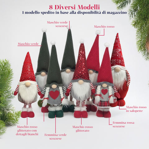 Gnomo Natalizio per Decorazione da 40 cm Rosso o Verde in Vari Outfit