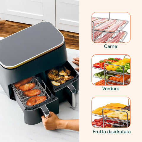 Griglia Airfryer 3 Livelli Rotonda e Rettangolare in Acciaio Lavabile