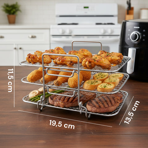Griglia Airfryer 3 Livelli Rotonda e Rettangolare in Acciaio Lavabile