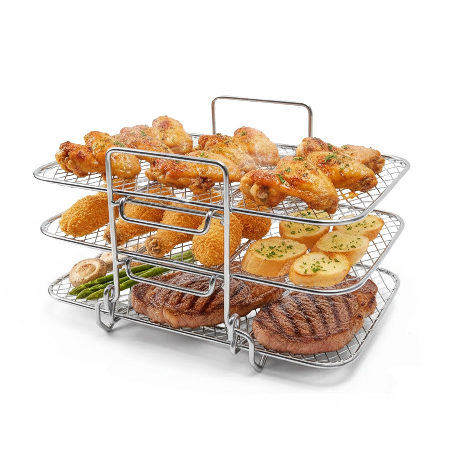 Griglia Airfryer 3 Livelli Rotonda e Rettangolare in Acciaio Lavabile