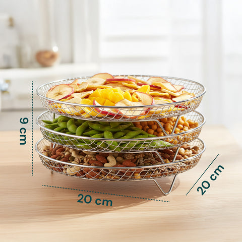 Griglia Airfryer 3 Livelli Rotonda e Rettangolare in Acciaio Lavabile