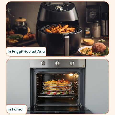 Griglia Airfryer 3 Livelli Rotonda e Rettangolare in Acciaio Lavabile