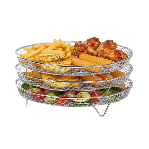 Griglia Airfryer 3 Livelli Rotonda e Rettangolare in Acciaio Lavabile