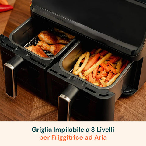 Griglia Airfryer 3 Livelli Rotonda e Rettangolare in Acciaio Lavabile