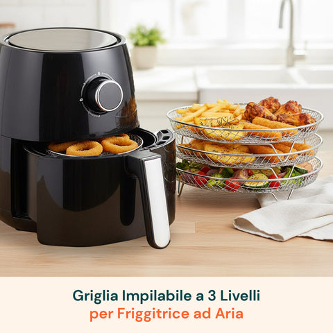 Griglia Airfryer 3 Livelli Rotonda e Rettangolare in Acciaio Lavabile