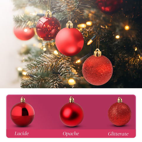 Set 100 Palline di Natale Rosse – 2 Dimensioni, 3 Finiture Diverse