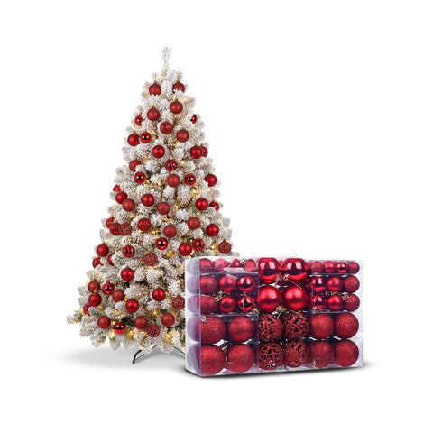 Set 100 Palline di Natale Rosse – 2 Dimensioni, 3 Finiture Diverse