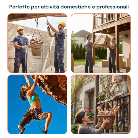 Kit Carrucola in Acciaio Inox con Fune 20 m – Resistente e Completo di Accessori