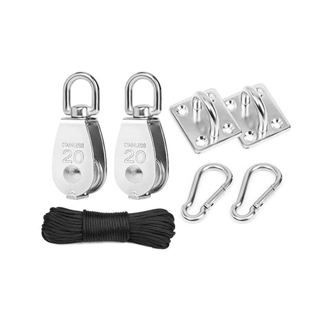 Kit Carrucola in Acciaio Inox con Fune 20 m – Resistente e Completo di Accessori