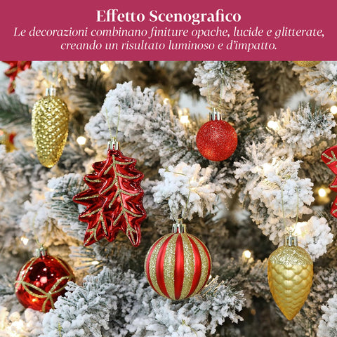 Set Addobbi Natalizi 106 Pezzi Rosso e Oro – Con Stelle e Fiori Glitter