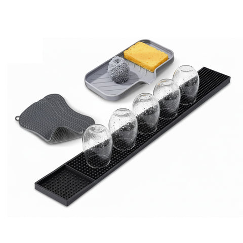 Set Silicone Cucina 5 Pezzi – Tappetino Lavello e Spugne Ultra-Assorbenti