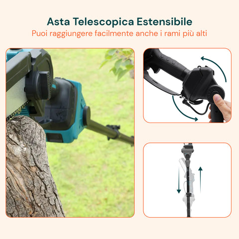 Kit 3 in 1 Potatura con Forbice, Motosega e Asta Telescopica a Batteria 88V