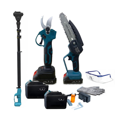 Kit 3 in 1 Potatura con Forbice, Motosega e Asta Telescopica a Batteria 88V