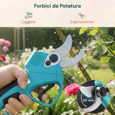 Kit 3 in 1 Potatura con Forbice, Motosega e Asta Telescopica a Batteria 88V