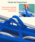 Lettino facile da trasportare grazie alle maniglie in tessuto blu e alle sue dimensioni compatte, design pieghevole per massima portabilità