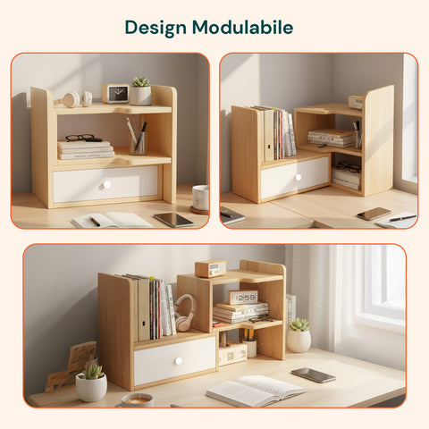 Libreria in Legno per Scrivania con 2 Ripiani e Design Multifunzionale