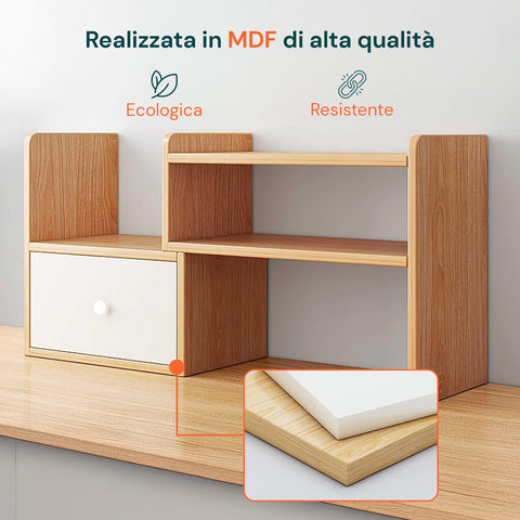 Libreria in Legno per Scrivania con 2 Ripiani e Design Multifunzionale