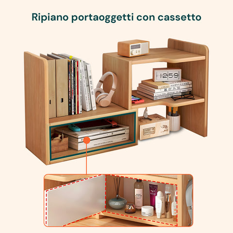Libreria in Legno per Scrivania con 2 Ripiani e Design Multifunzionale