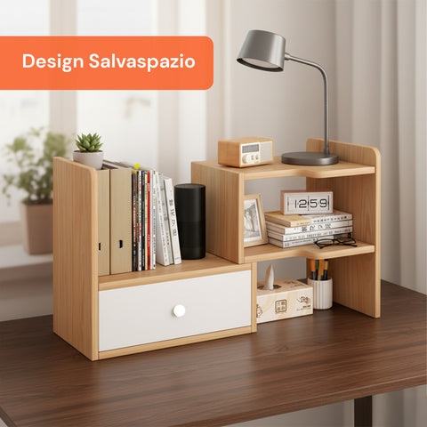 Libreria in Legno per Scrivania con 2 Ripiani e Design Multifunzionale