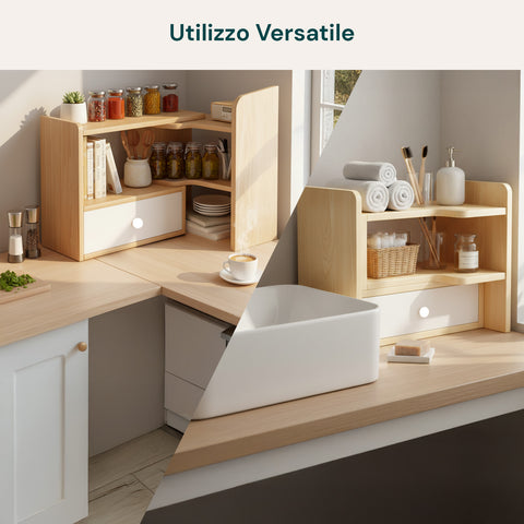 Libreria in Legno per Scrivania con 2 Ripiani e Design Multifunzionale