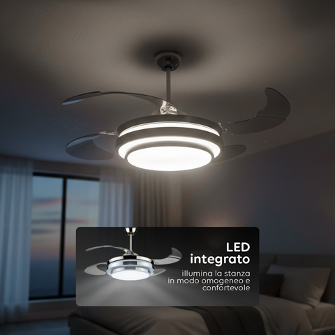 Ventilatore Da Soffitto 4 Pale A Scomparsa Con Luce E Telecomando 35w