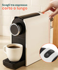Macchina caffè con controllo programmabile per scegliere tra espresso corto o lungo, regola quantità caffè secondo preferenze personali