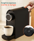 Macchina caffè per scegliere tra espresso corto o lungo con pulsanti di controllo programmabile, utilizzo facile e intuitivo