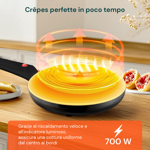 Padella Crepes Elettrica 700w con Rivestimento Antiaderente Facile Pulizia