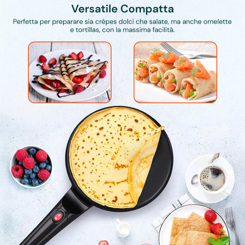 Padella Crepes Elettrica 700w con Rivestimento Antiaderente Facile Pulizia