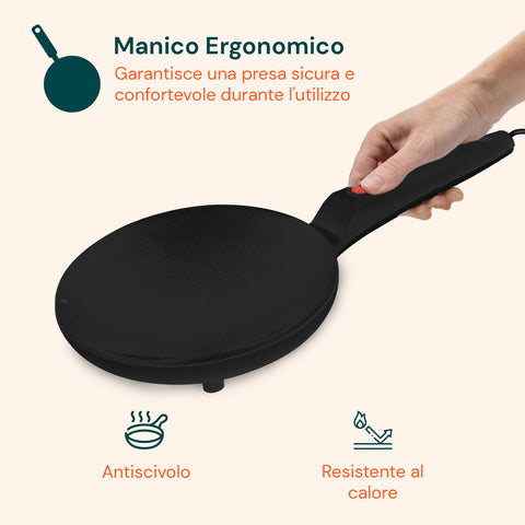 Padella Crepes Elettrica 700w con Rivestimento Antiaderente Facile Pulizia