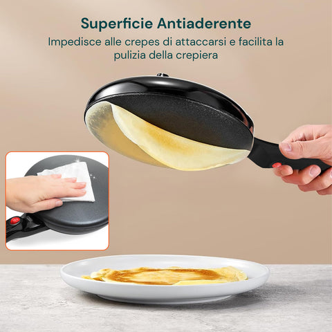 Padella Crepes Elettrica 700w con Rivestimento Antiaderente Facile Pulizia