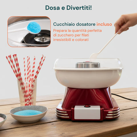 Macchina Zucchero Filato 500W Fatto in Casa – Include Cucchiaio Dosatore