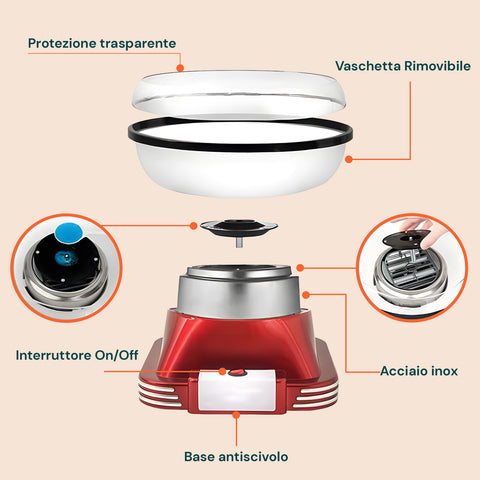 Macchina Zucchero Filato 500W Fatto in Casa – Include Cucchiaio Dosatore