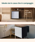 Mini frigo ideale sia in casa che in campeggio, perfetto da incasso sotto scrivania per massima versatilità d'uso
