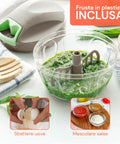 Tritatutto manuale Avilia con frusta in plastica inclusa, multifunzione per sbattere uova e mescolare salse, erbe fresche tritate