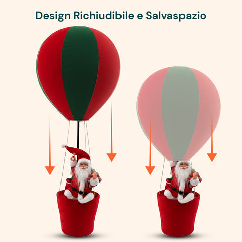 Decorazione Natalizia da Interno – Mongolfiera con Babbo Natale e Dettagli Festivi