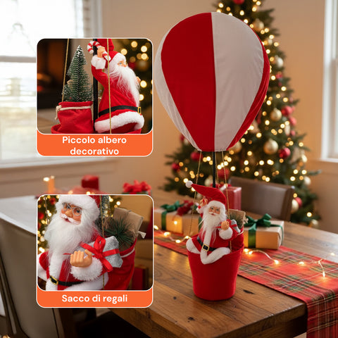 Decorazione Natalizia da Interno – Mongolfiera con Babbo Natale e Dettagli Festivi
