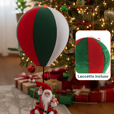 Decorazione Natalizia da Interno – Mongolfiera con Babbo Natale e Dettagli Festivi