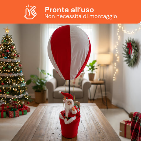 Decorazione Natalizia da Interno – Mongolfiera con Babbo Natale e Dettagli Festivi