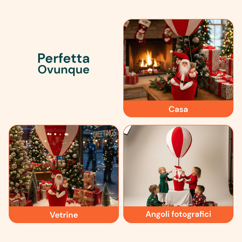 Decorazione Natalizia da Interno – Mongolfiera con Babbo Natale e Dettagli Festivi