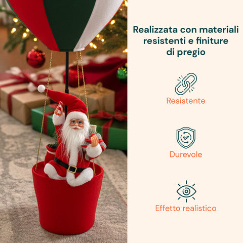 Decorazione Natalizia da Interno – Mongolfiera con Babbo Natale e Dettagli Festivi