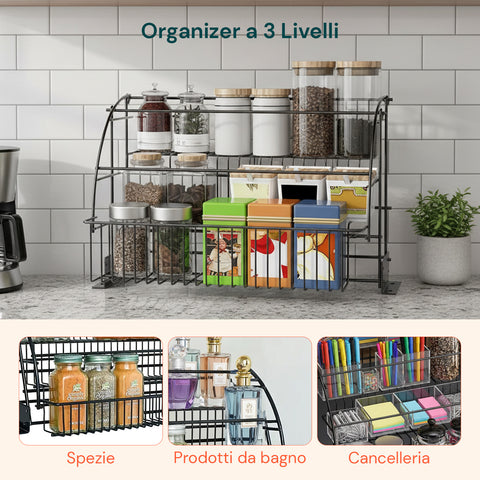 Scaffale Pieghevole 3 Ripiani in Metallo Nero – Robusto e Pratico