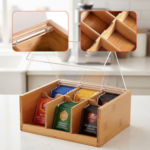 Porta Tisane e Tè in Bambù con 6 Scomparti Pratici