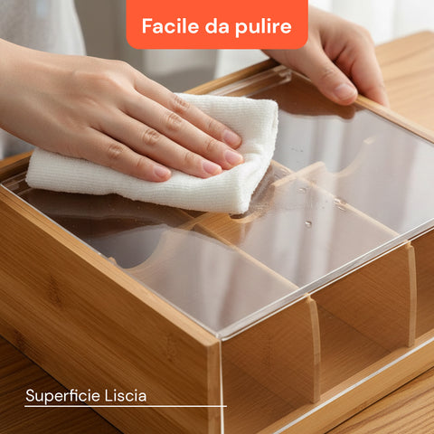 Porta Tisane e Tè in Bambù con 6 Scomparti Pratici