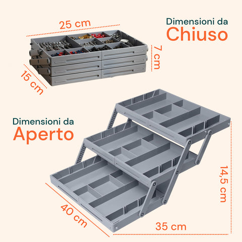 Organizer Cassetti 3 Livelli – Contenitore Modulabile Grigio Salvaspazio