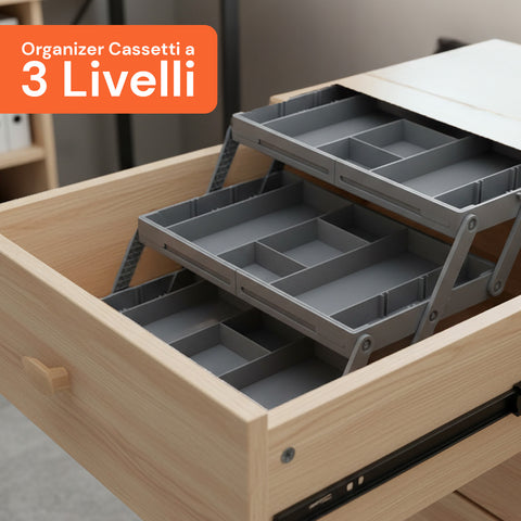 Organizer Cassetti 3 Livelli – Contenitore Modulabile Grigio Salvaspazio