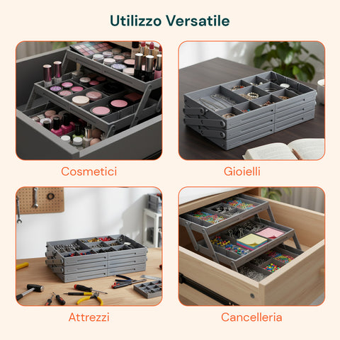 Organizer Cassetti 3 Livelli – Contenitore Modulabile Grigio Salvaspazio